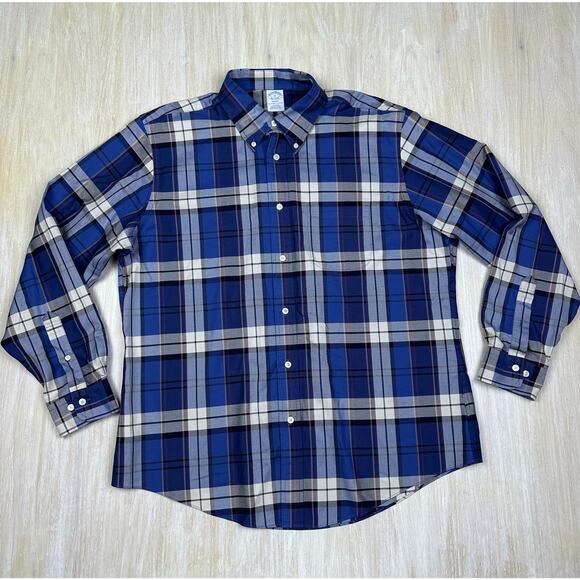 Brooks Brothers Blue Plaid Regent The Original Polo Long Sleeve Cotton Shirt XL - Picture 1 of 14